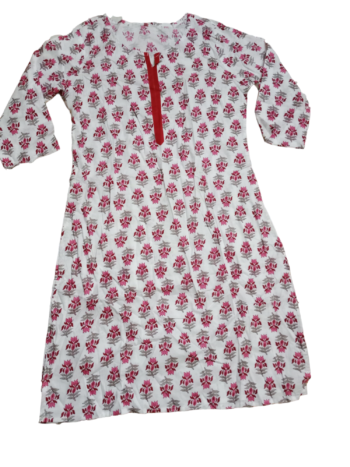 White Color with rose flower design Kurti