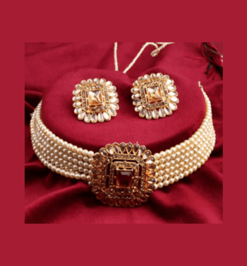 GOLD PLATED ALLOY KUNDAN NECKLACE JEWELLERY SET